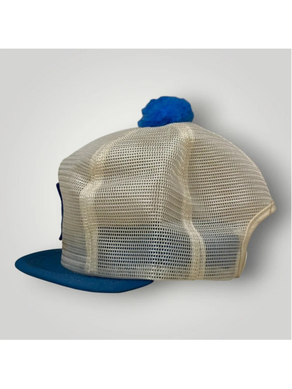 Vtg 1980s Pepsi Cola Mesh Trucker Hat Snapback White/Blue Pom Pom Patch Logo Cap